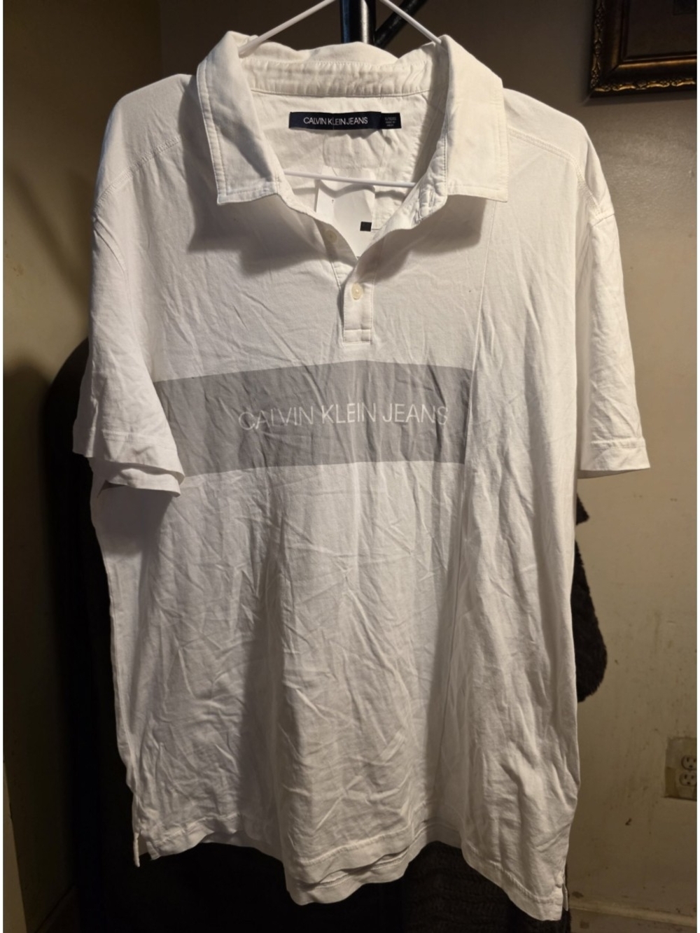 Calvin Klein Jeans White Polo with Gray Chest Panel